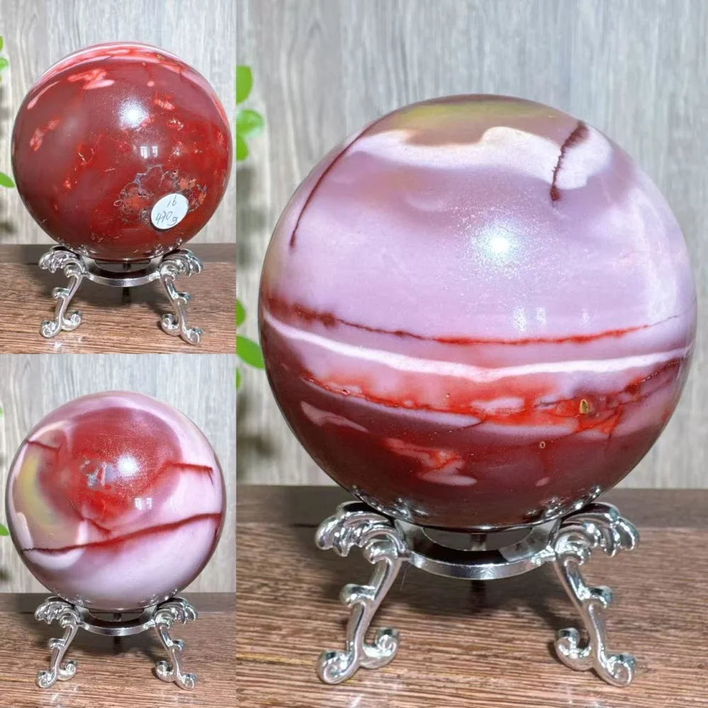 Natural Mookaite Geode Crystal Sphere – Unique Décor Raw cracked stone design with stand. Perfect for home décor, Reiki energy, and meaningful gift ideas.
