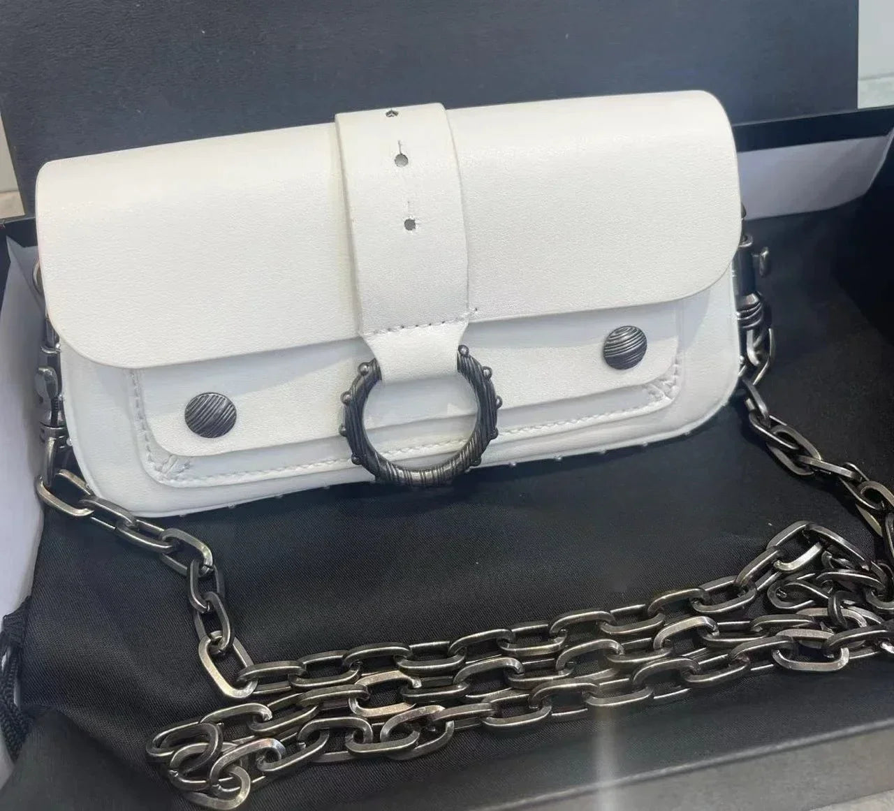 Multi-Color French Design Mini Waist Bag Classic Rivet Style Chic round design with a simple, versatile look. Compact and stylish, perfect for everyday wear.