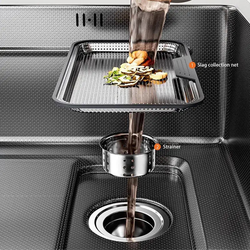 Large Single-basin Sink Drain Multifunctional Smart Kitchen Sink Nano-embossed Slag Collection Sink