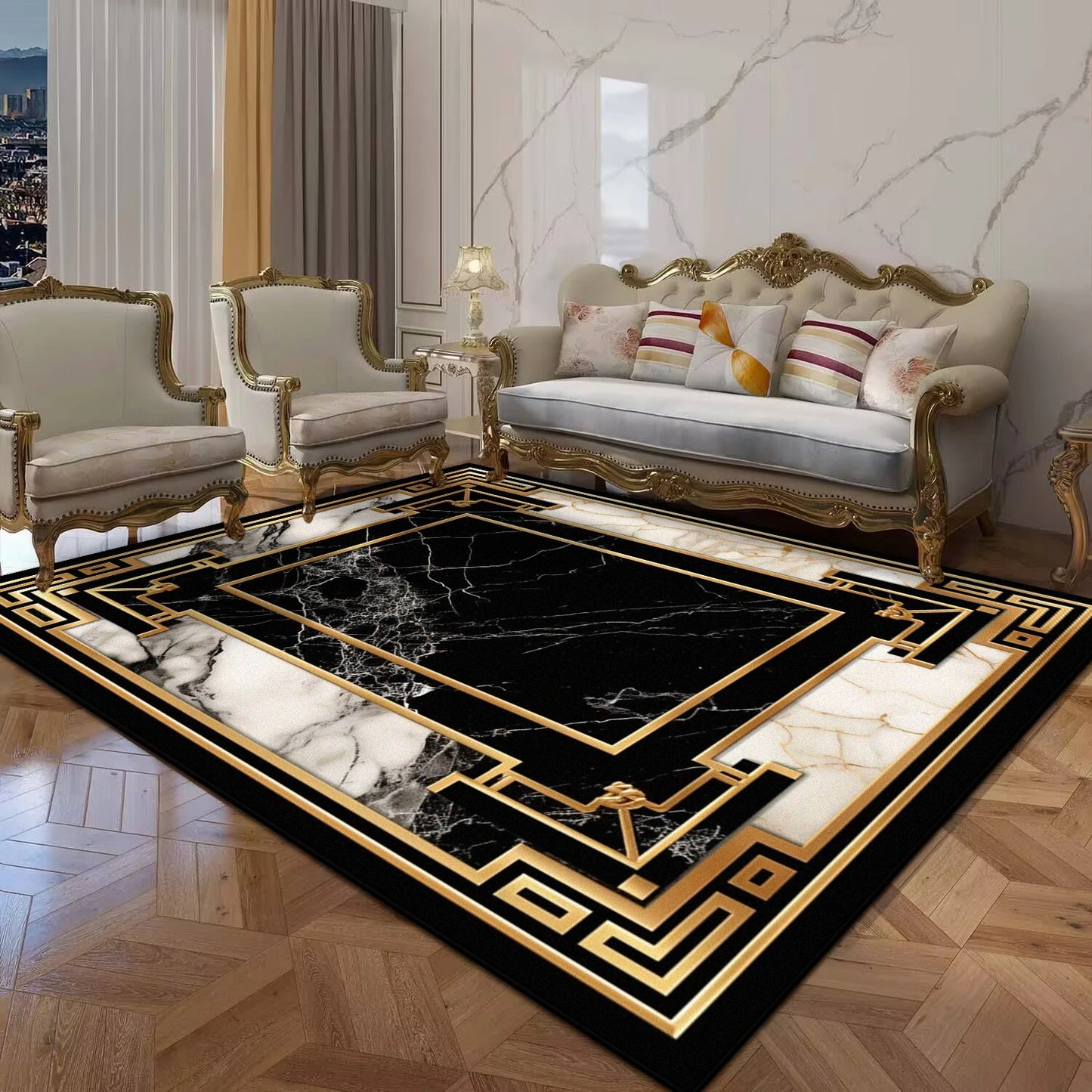 Black Gold Marble Luxury Carpet for Living Room Decorations Sofa Table Large Area Rugs Balcony Long Floor Mat Anti-slip Doormat