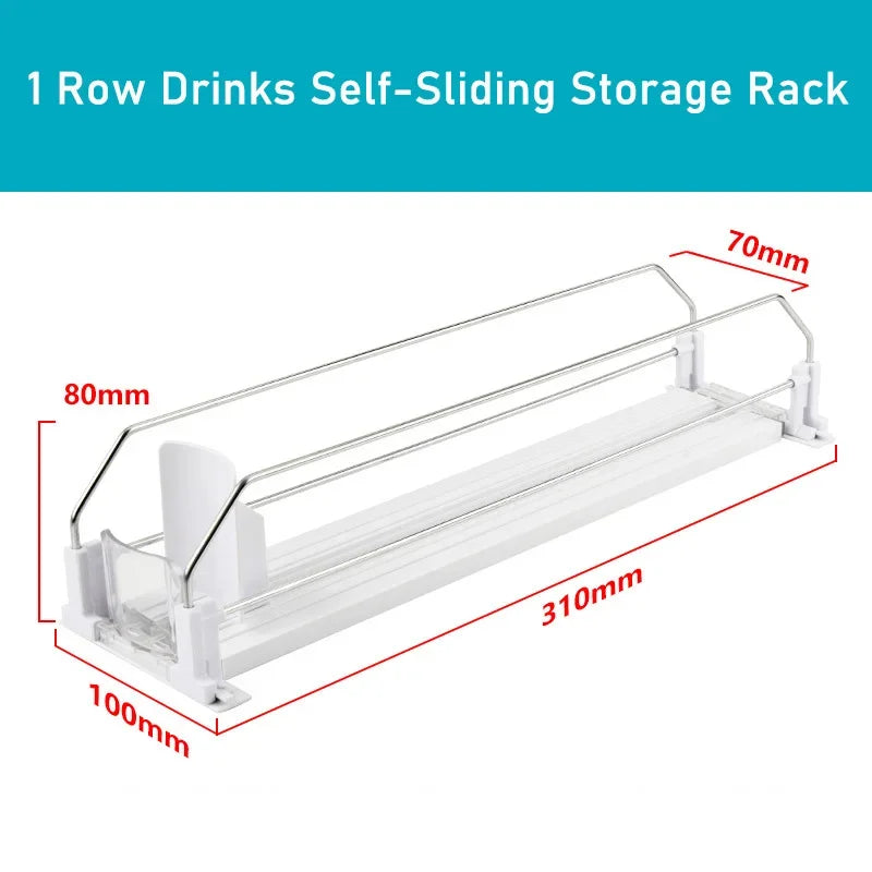 Drinks Self-Sliding Storage Rack Refrigerator Drink Organizer Soda Kola Beer Can Dispenser Adjustable Width Kitchen Organizer