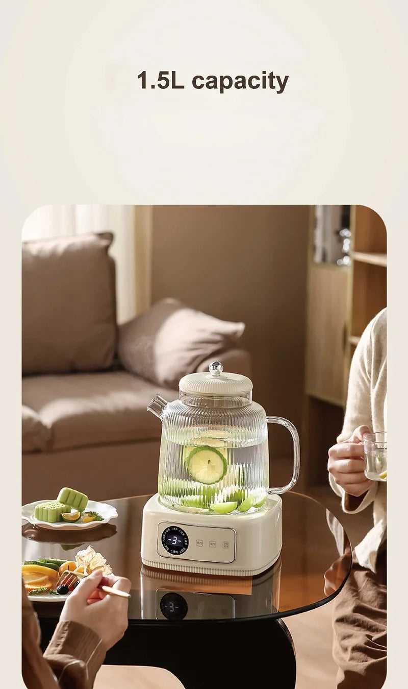 1.5L Health Kettle Temperature Adjust Glass Tea Maker MultiFunction Office Appointment Flower Teapot Portable Electric Hot Cup