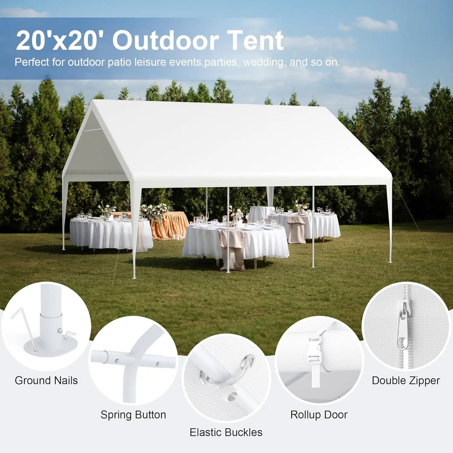 Heavy Duty 20x20 Large Metal Carport Shelter Portable Garage Canopy Tent for Party Event RV Boat Storage 236x236, Customized