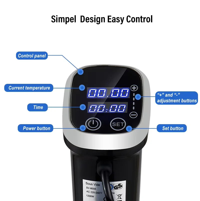 BioloMix 2.55 Generation IPX7 Waterproof Sous Vide Cooker with LED Digital Display for Precise Temperature Control