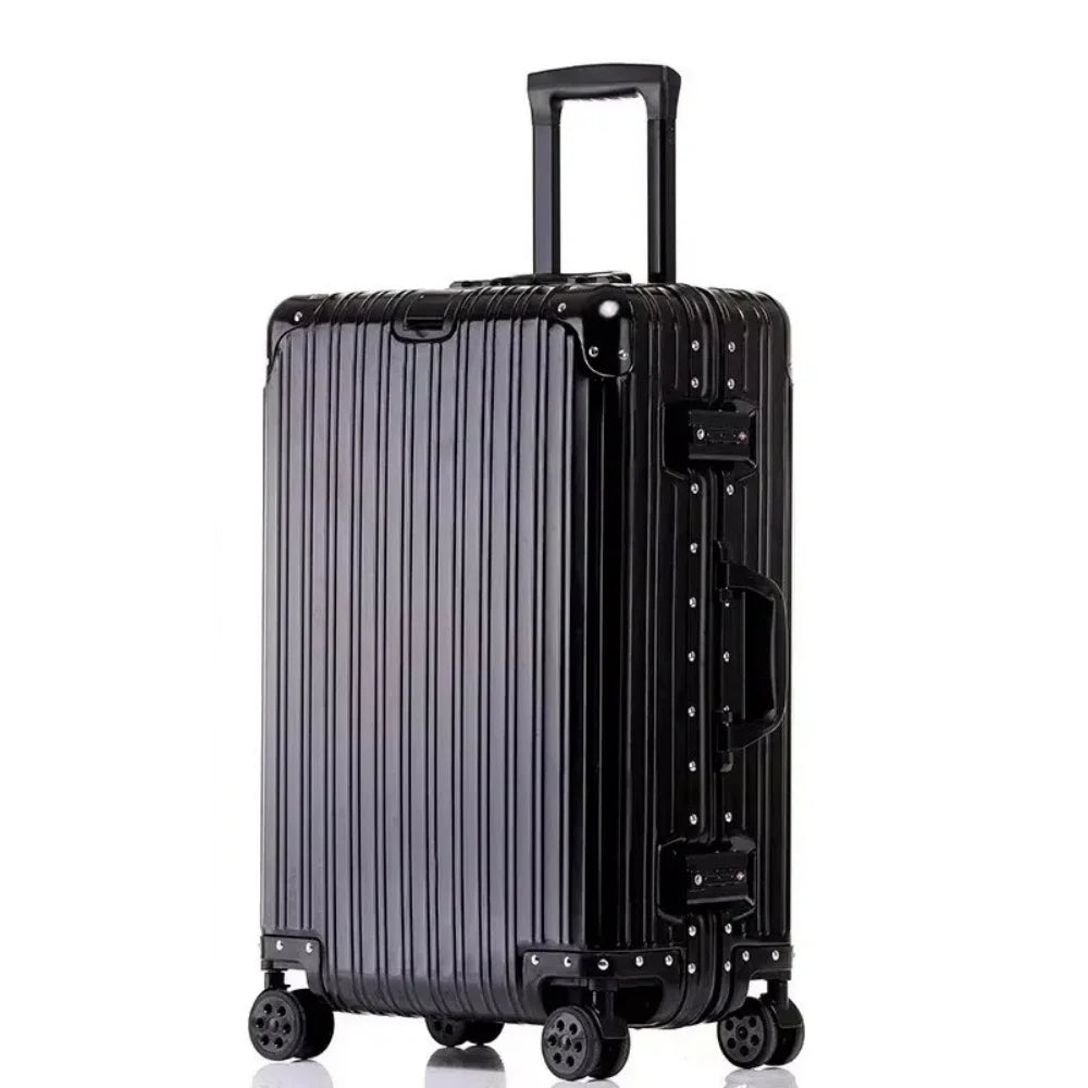 Aluminum-Magnesium Alloy Suitcase, High-Quality Rolling Luggage Available in 20”, 24”, 26”, and 29” sizes. Durable trolley luggage perfect for travel, carry-on, and cabin use.