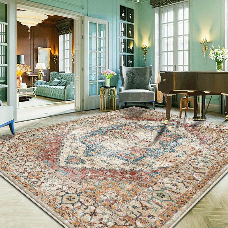 Persian Style Easy Cleaning Carpet for Living Room Retro Room Decoration Aesthetic Non-slip Lounge Rug European Tatami Mat
