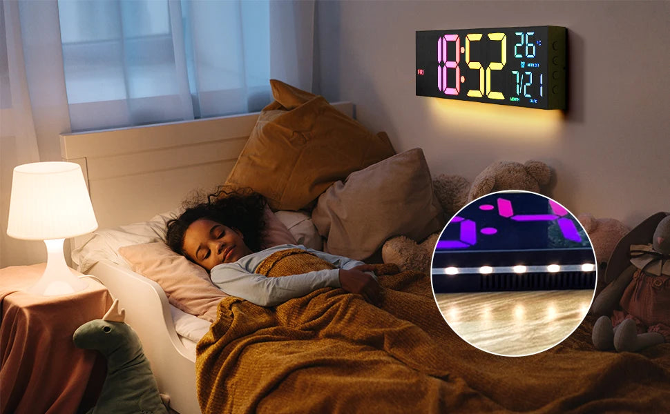 Digital Wall Clock Large Display 16.2" Digital Wall Clock with RGB Color Changing Remote Control Automatic Brightness LED Watch