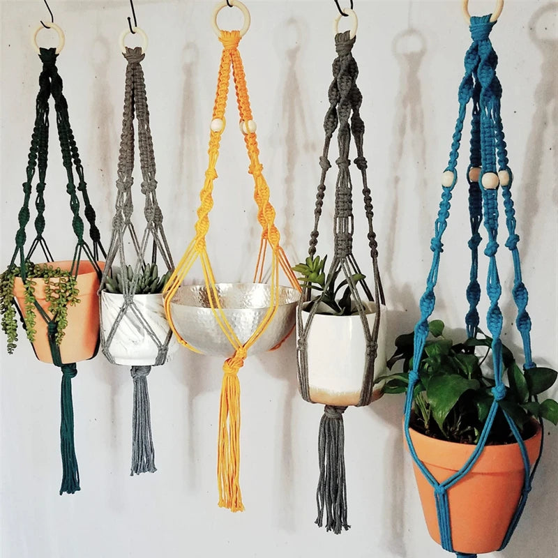 Colourful Boho Macrame Plant Holder Hand Woven 100% Cotton Flower Pot Hanger Hanging Basket For Indoor Plants Bonsai Home Decor
