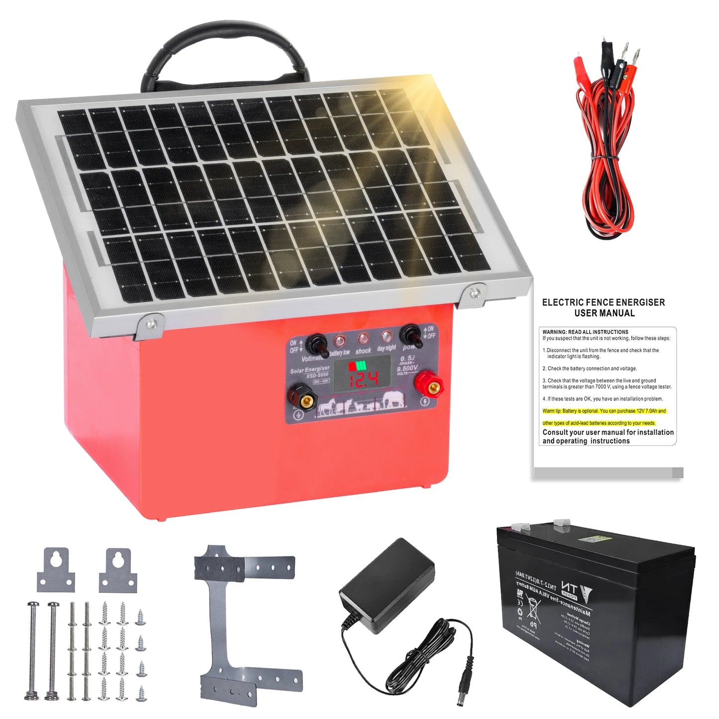 32KM/20 Miles Solar Electric Fence Charger for Livestock Prevent Predator Invasion Poultry with battery Electric Fence Energizer