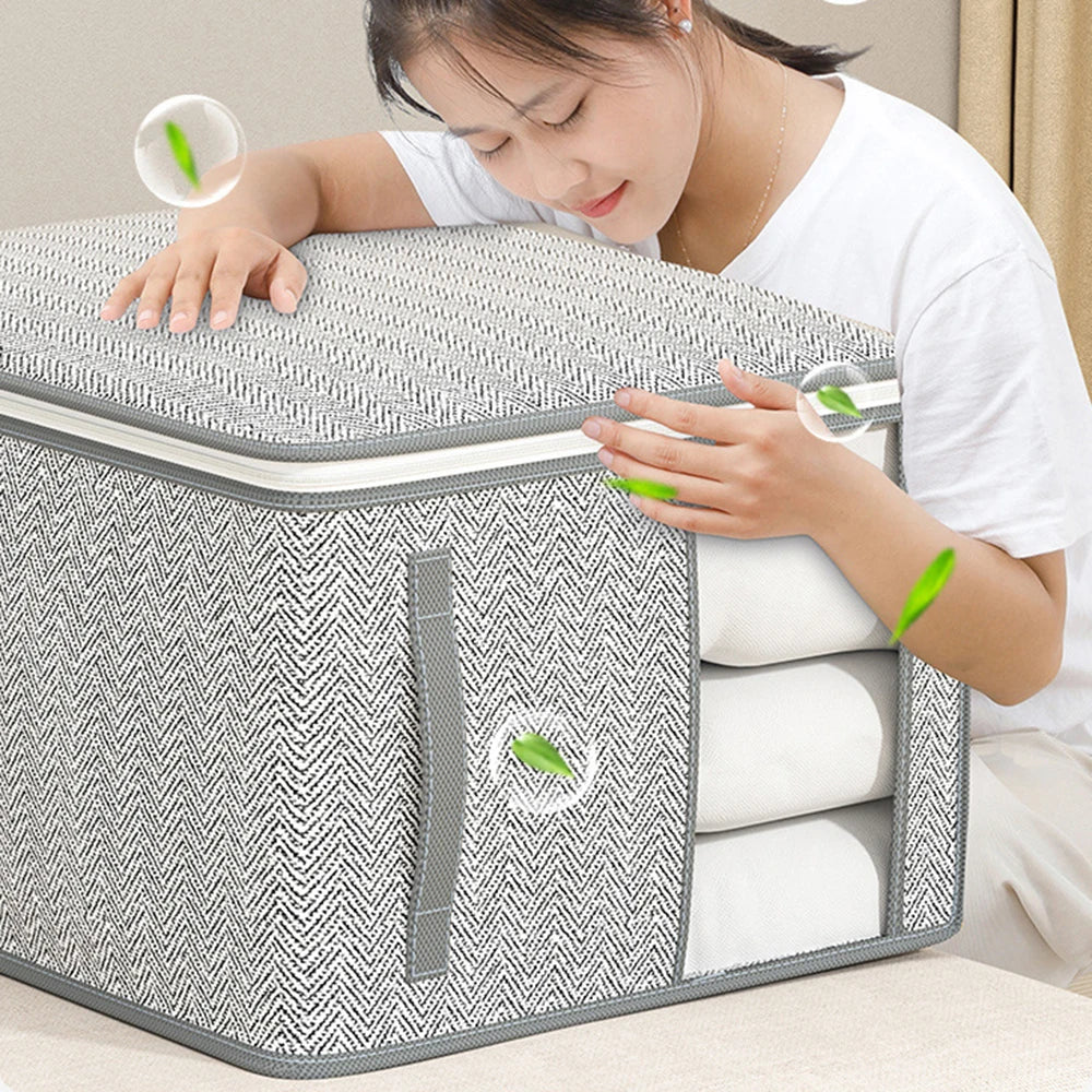 Gray Clothes Organizer Bag, Quilt Storage Bag, Wardrobe Clothes Sorting Bag, With Window Storage Bag Waterproof Storage Bag