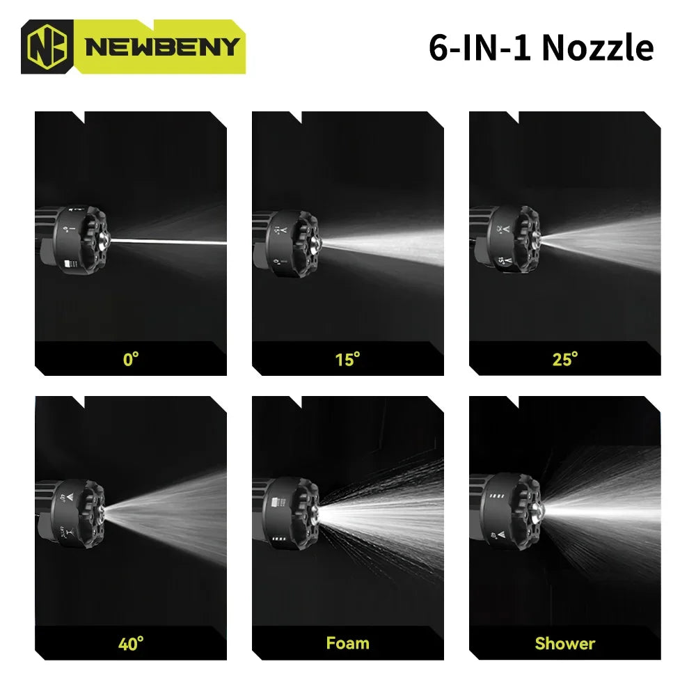 NEWBENY 6 IN 1 200Bar Brushless Electric Washer Cordless Efficient Car Garden Cleaning Power Tools For Makita 18-21V Battery Pin