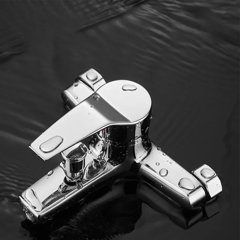 Zinc Alloy Basin Faucets Chrome Wall Mounted Hot Cold Water Dual Spout Mixer Tap For Bathroom Splitter Bath Shower Basin