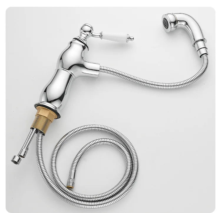 Gold Bathroom Ceramic handle Basin Faucets Pull Out Mixers Sink Faucet Washbasin Taps Water Tap Tapware Crane Brass Material