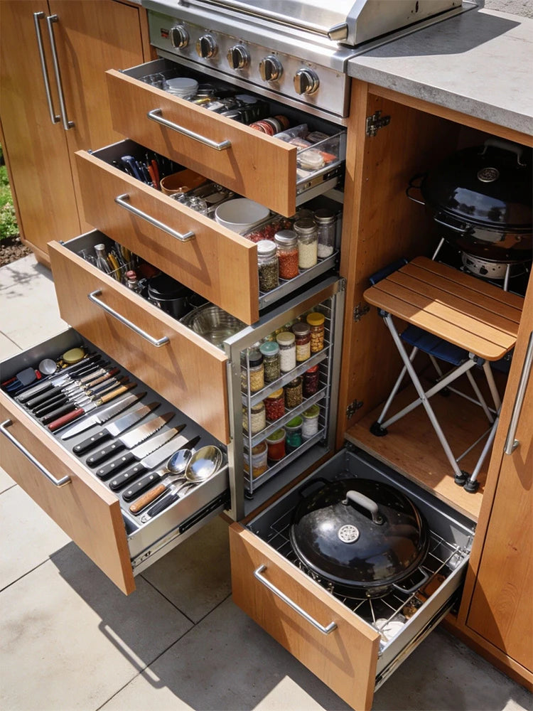 Backyard gourmet social center, smart temperature-controlled outdoor kitchen, waterproof, sunproof, and portable.