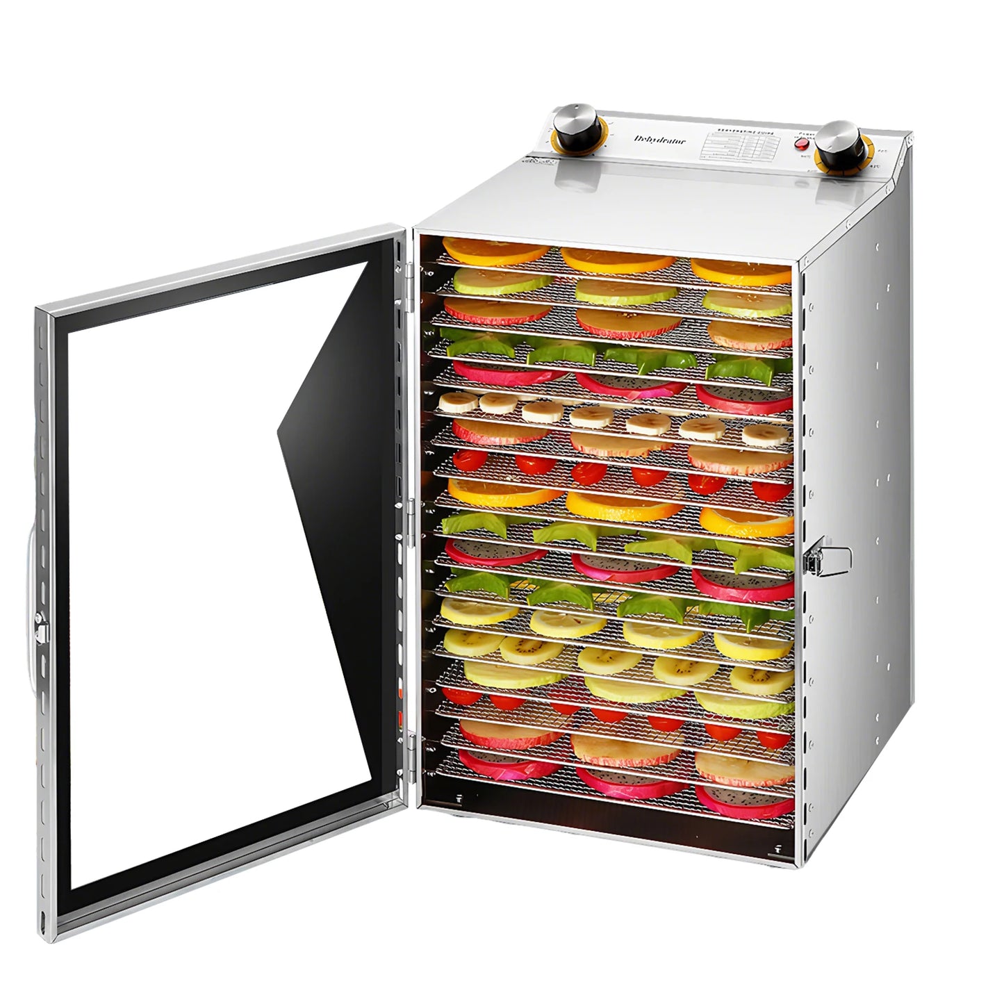 800W Food Dried Fruit Machine with 18 Stainless Steel Trays Temperature Control Dehydrator for Jerky Dog Treats Meats & Veggies