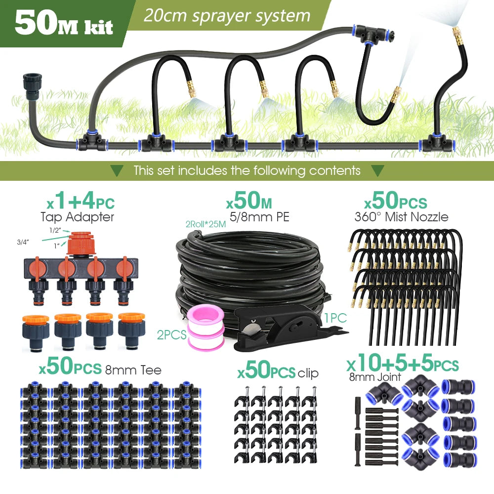 Black 8mm PE Hose 20cm Flexible Nozzle Misting Watering System 45/60/80/100W Self-priming Pump Adjustable Sprayer Kit for Garden