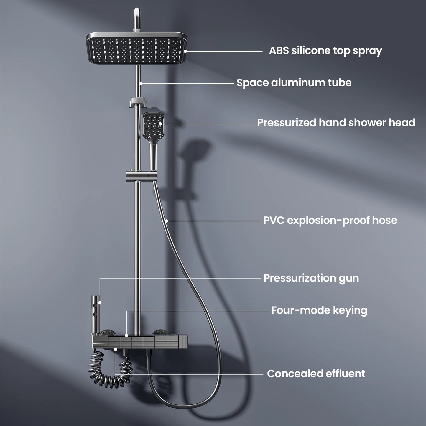 Digital Display Shower Faucet Set Rainfall Bathroom Mixer Tap Grey Bidet Shower System With Ambient Lighting Bathroom Accessorie