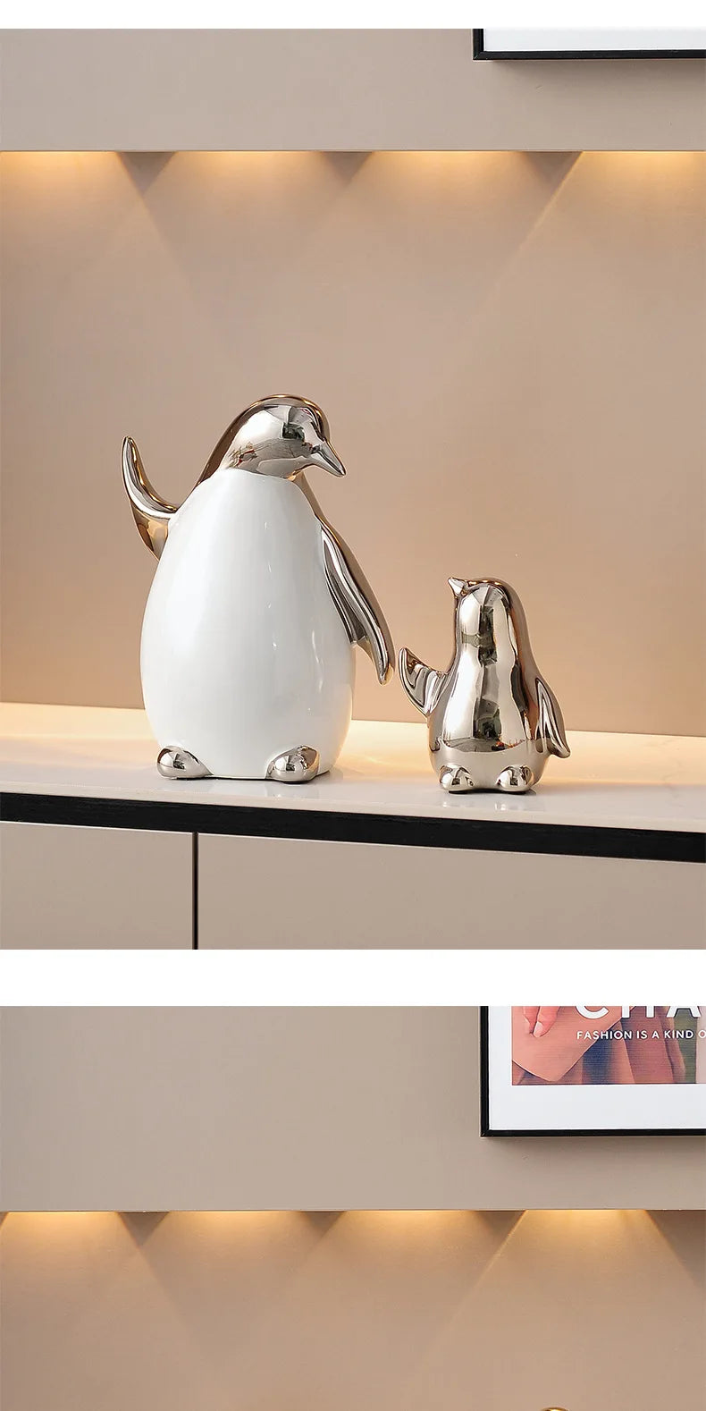 Creative Animal Cartoon Ceramic Figurines Golden Penguin Decoration Little Penguin Sculpture Ceramic Craft Home Decor Accessorie