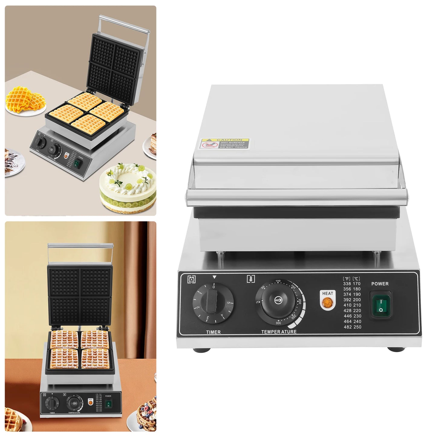 1750W Electric Waffle Maker 4 Grids Waffle Making Machine for Making Waffles Home Kitchens Commercial 50-300℃