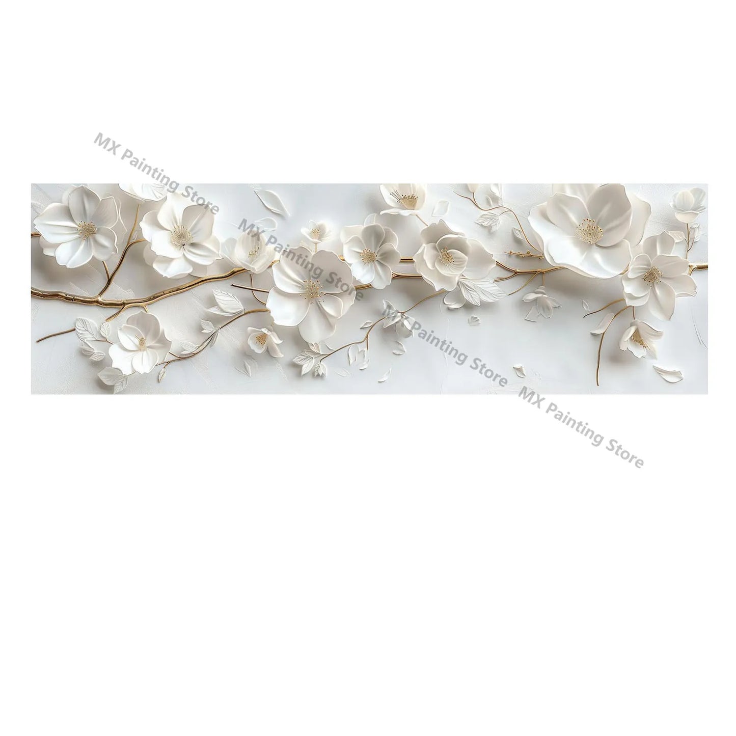 Abstract Floral Canvas Paintings,Modern Print White Flowers With Gold Branches And Leaves Posters,Nordic Living Room Decor Gift
