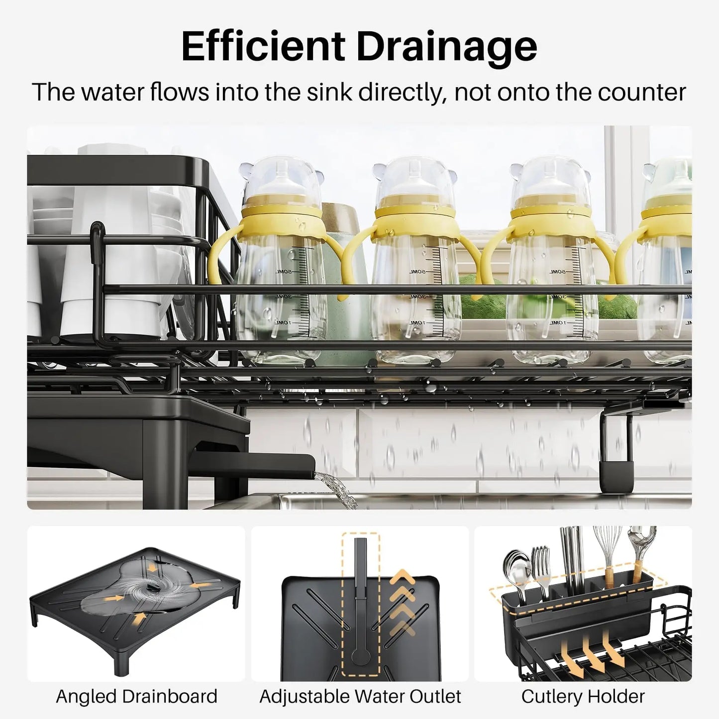 Dish Drying Rack - Extendable Dish Rack, Large Sink Drying Dish Drainer for Kitchen Counter, Stainless Steel Dish Strainer