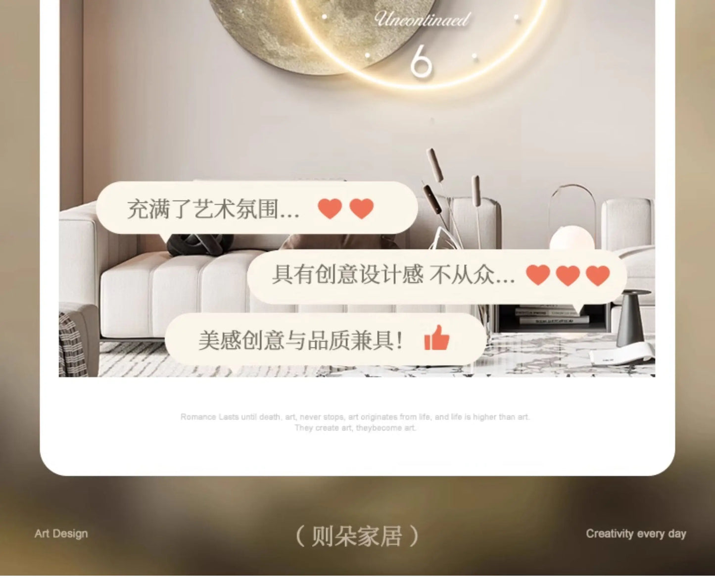 Adhesive Moon Wall Clock with LED Light No Drill Silent Modern Night Light for Living Room Dorm Kitchen Decoration