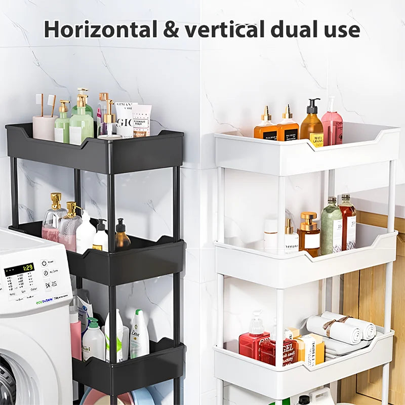 [UK Stock] Multi-Layer Trolley Rack Kitchen Floor Bedroom Organizer Cart Wheeled Bathroom Storage Rack Shelves Kitchen