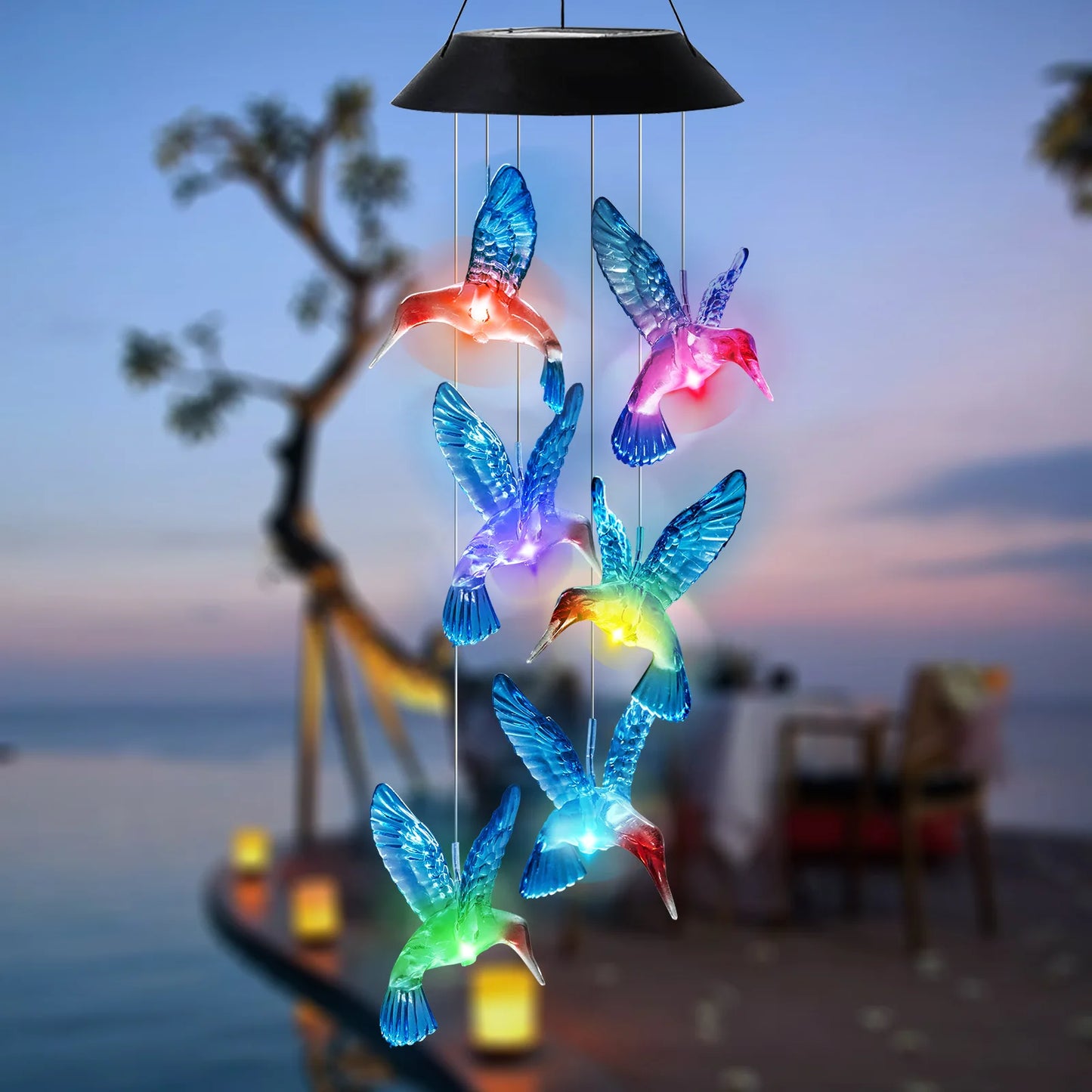 Blue Hummingbird Solar Wind Chimes Solar-powered hummingbird pendants with color-changing lights. Gentle chimes + beautiful glow at night. Perfect for courtyards, gardens, patios, or gifting. Waterproof & eco-friendly.
Wholesale available