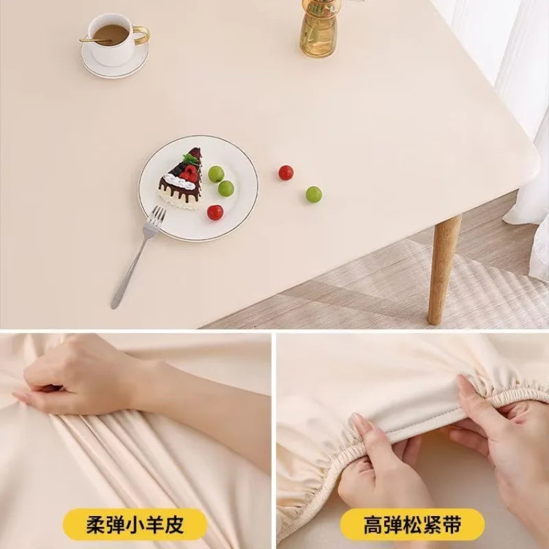 90 x 180cm Leather surface Waterproof Oil-proof Tablecloth Cover for Dining Table Square Surrounded Table Mat Elastic Protection