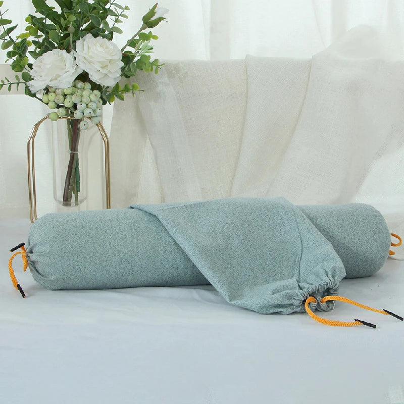 Cylindrical Bolster Pillowcase Double Drawstring Design Bed Sofa Neck Back Waist Support Body Cushion Cover Candy Pillow Cover