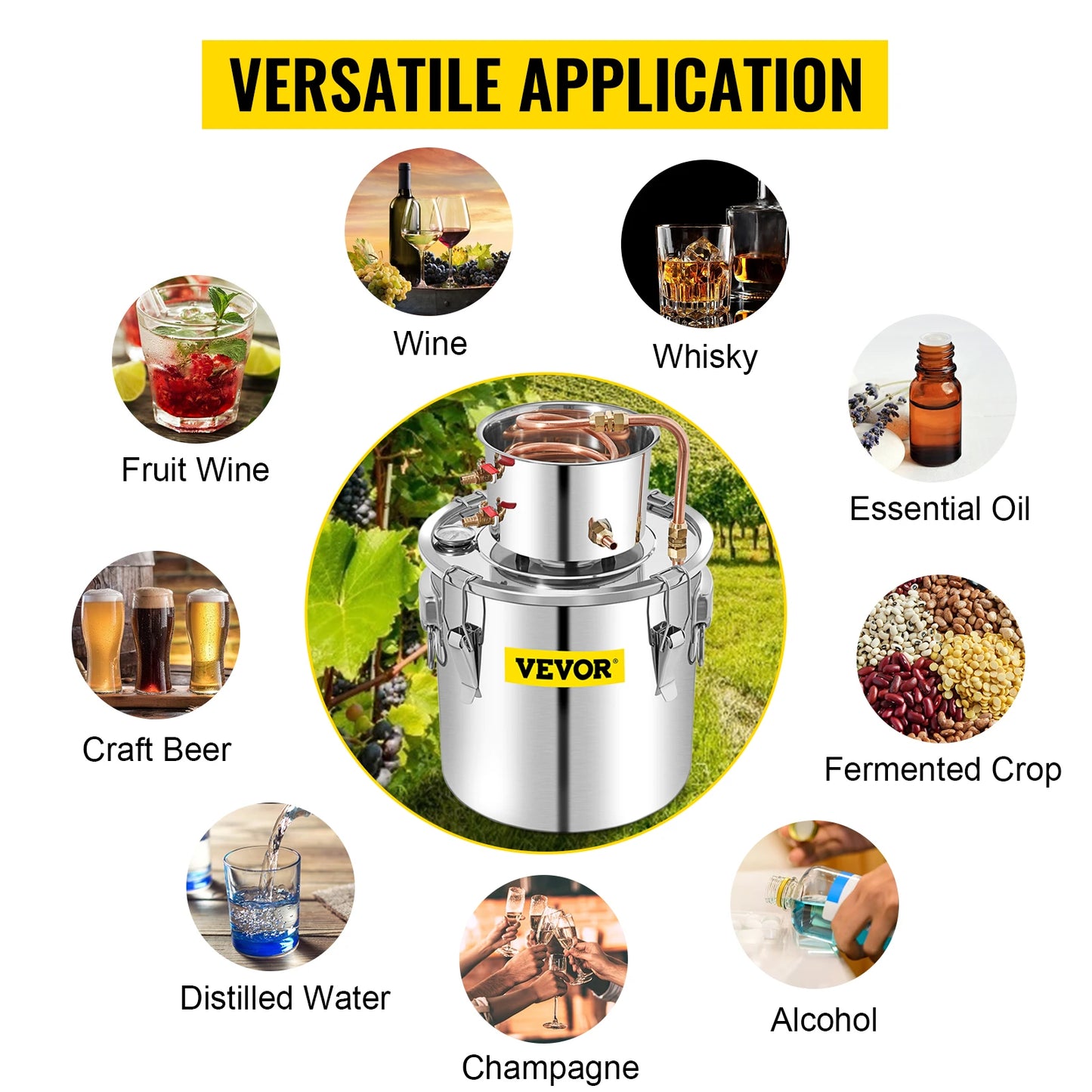 SuceBuy 50L Moonshine Still Alcohol Distiller w/ Water Pump Stainless Copper DIY Brew Ethanol Wine Essential Oil Brewing Kit