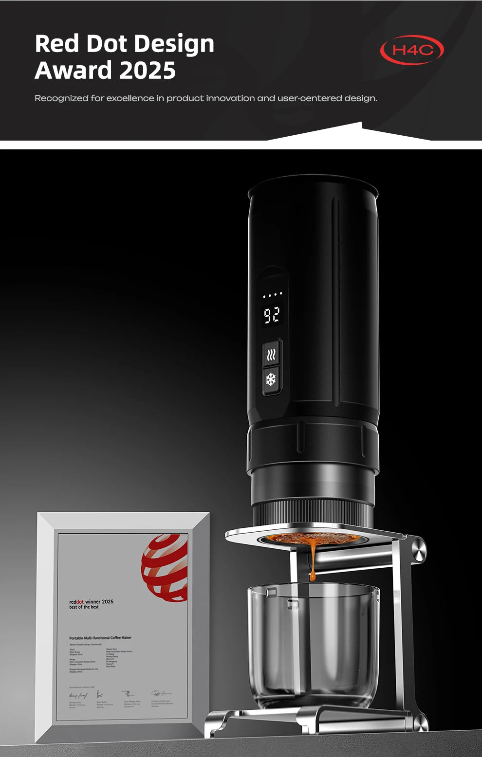 HiBREW H4C Portable Espresso Coffee Machine Wireless Heating Removable Battery Barista Ground Coffee Bottomless Extraction