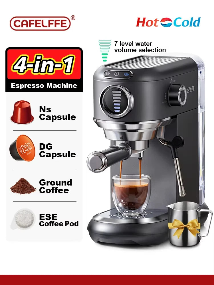 Cafelffe 4in1 Cappuccino Coffee Machine Dolce gusto Nes Capsule Espresso Maker ESE Pod Ground Gift for Lover,Dad,Mom Cafetera