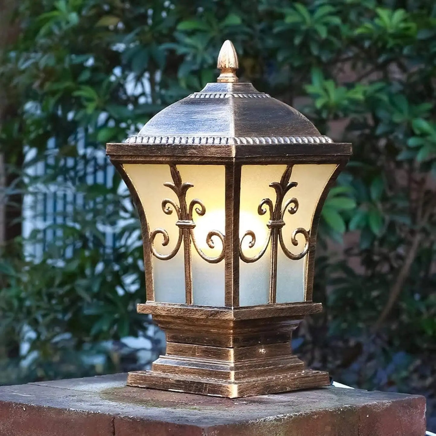 LED Solar Pillar Light Remote Control Retro Lantern Waterproof Outdoor Porch Column Lamp Night Light Garden Fence Decoration