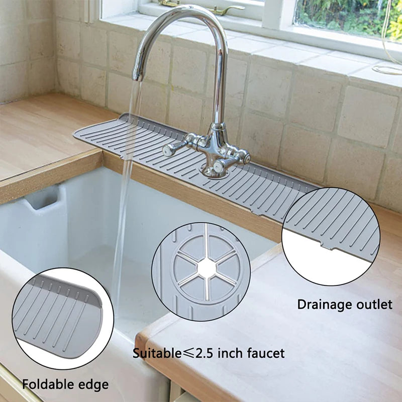 Silicone Faucet Drain Pad Kitchen Household Anti-Splash Non-Slip Faucet Pad Dry Foldable Washing Countertop Soap Non-Slip Pad
