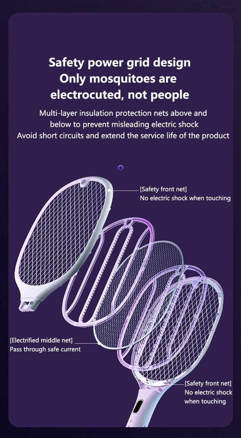 Multi Functional Bug Zapper Racket Usb Rechargeable Mosquito Killer Safe 3 In 1 Electric Mosquito Swatter Pest Control Supplies
