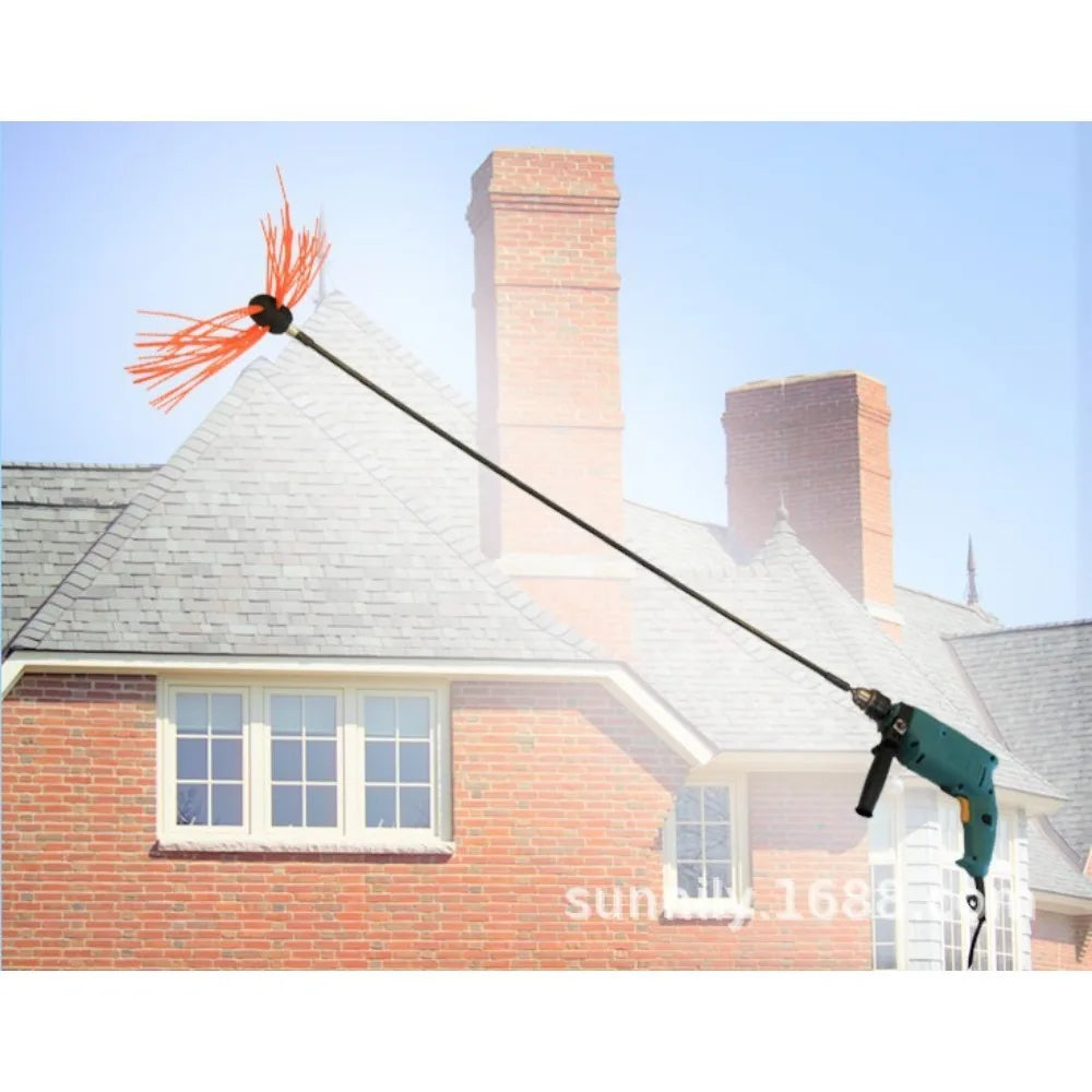 Chimney Cleaner Sweep Kit Nylon Electrical Drill Drive Flexible Rod Rotary Brush Head for Sweeping Away Flue Chimney Soot