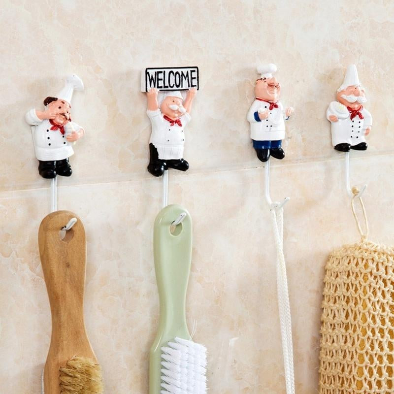 1Pc Kitchen Creative Chef Cartoon Storage Rack Hooks Wall Hanger Kitchen Hooks for Utensils Wall Hooks Kitchen Accessories