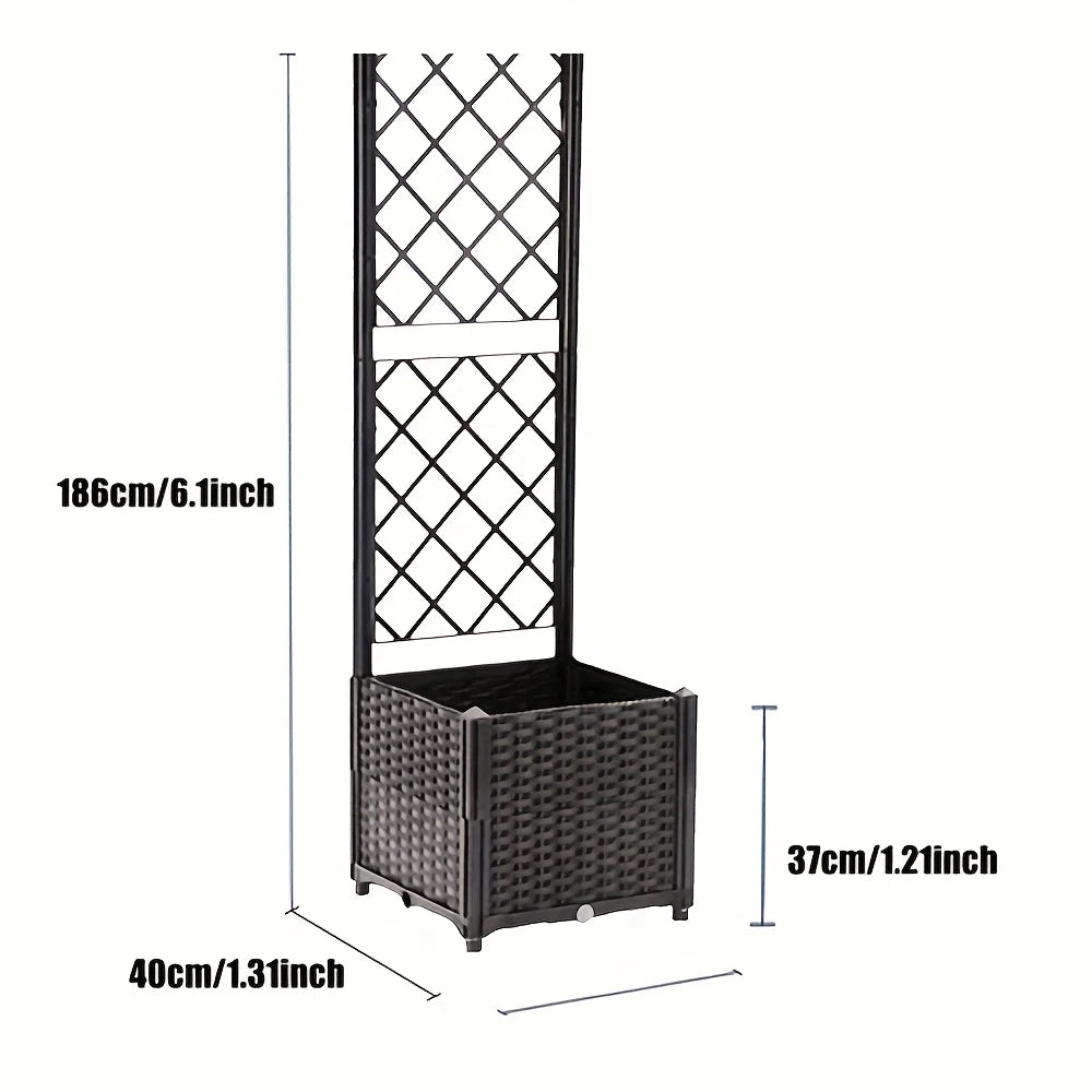 Vine woven brown checkered garden bed - movable large flower box - with supporting climbing plant poles - planting vegetables