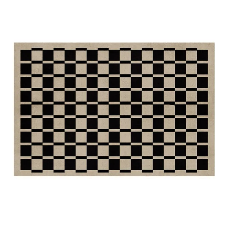 French Retro Rugs for Bedroom Checkerboard Living Room Decoration Carpet Ins Wind Plaid Bedside Floor Mat Large Area Plush Rug