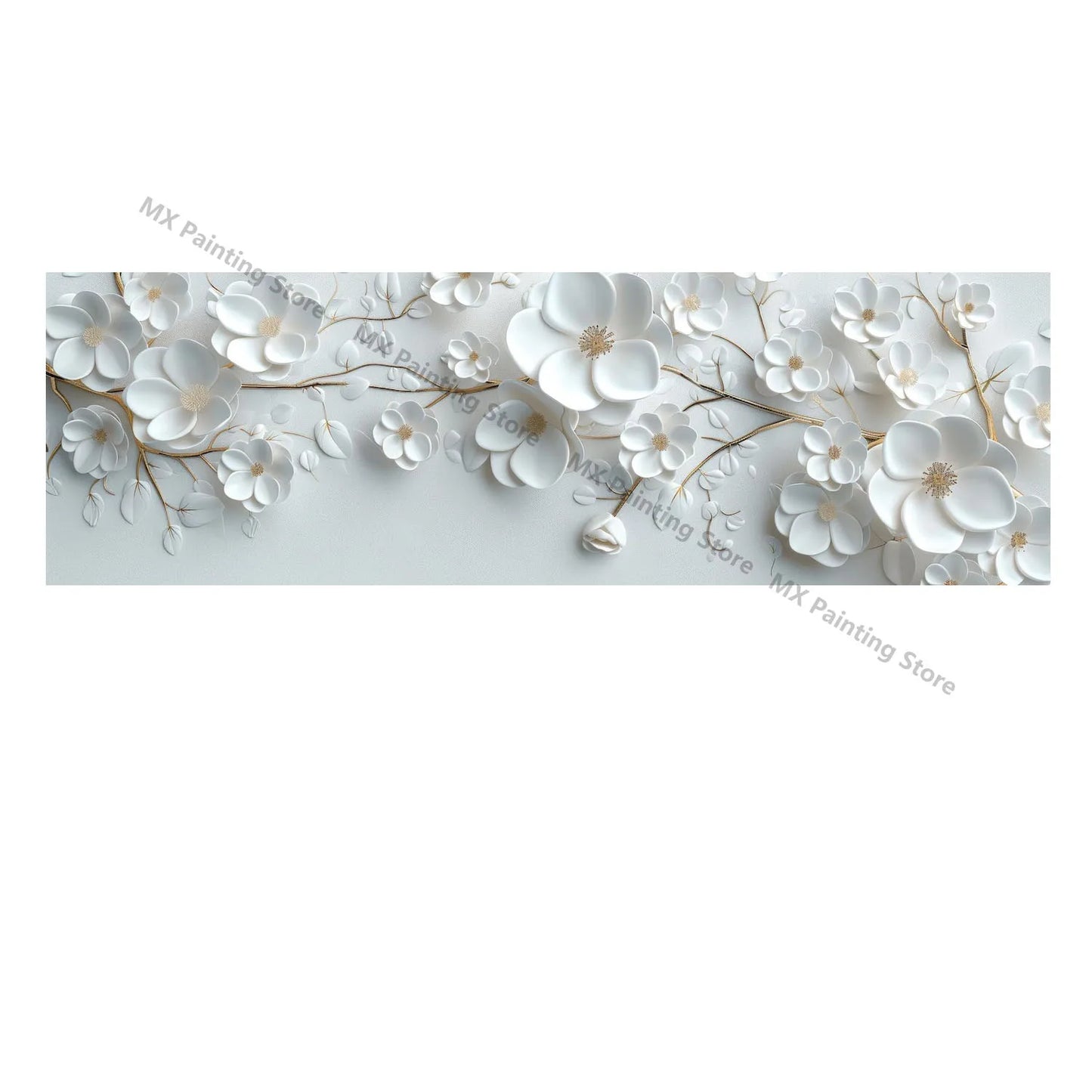 Abstract Floral Canvas Paintings,Modern Print White Flowers With Gold Branches And Leaves Posters,Nordic Living Room Decor Gift