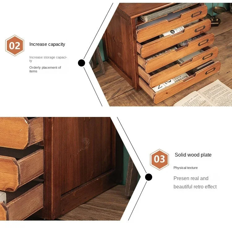 Retro Wooden File Storage Box Office Jewelry Box A4 File Drawers Desktop Sorting Cabinet For Dressing Table Functional Organizer