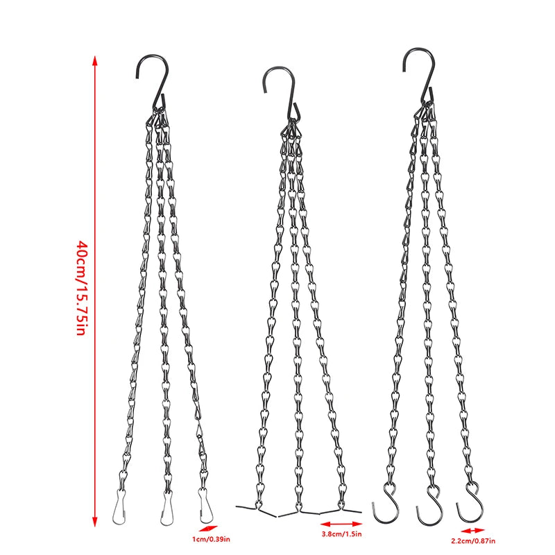 40cm Rattan Hanging Pendant Chain Flowers Basket Chain Flower Pot Hydroponic Plants Grow Tools Garden Decorations With 3 Hooks