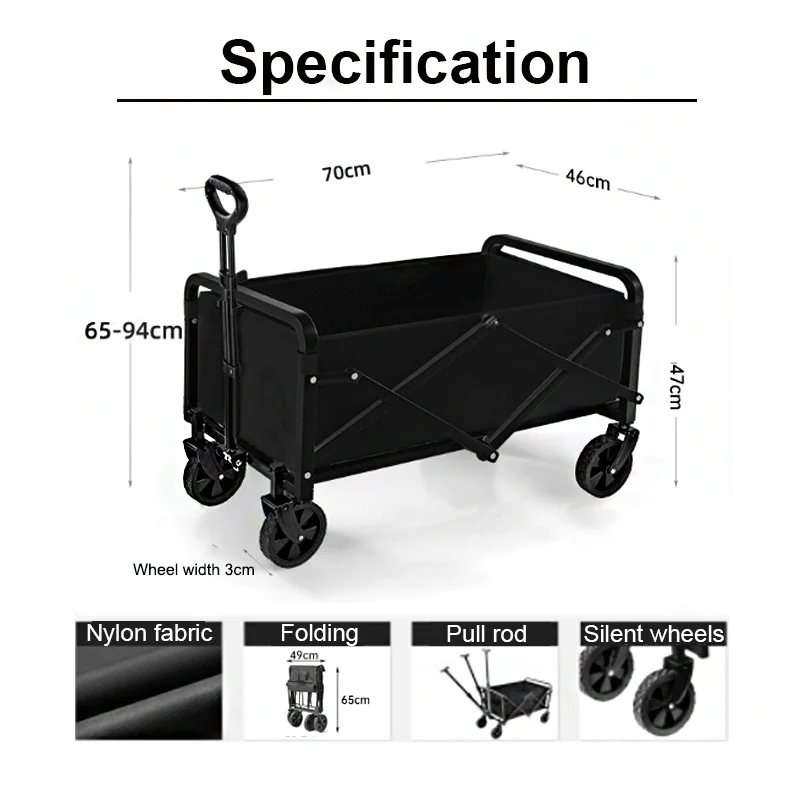 Foldable Garden Trolley Handcart Cart Tool Transport With 4 Wheels For Camping Beach Garden Shopping Outputs Load 80-150 kg Size
