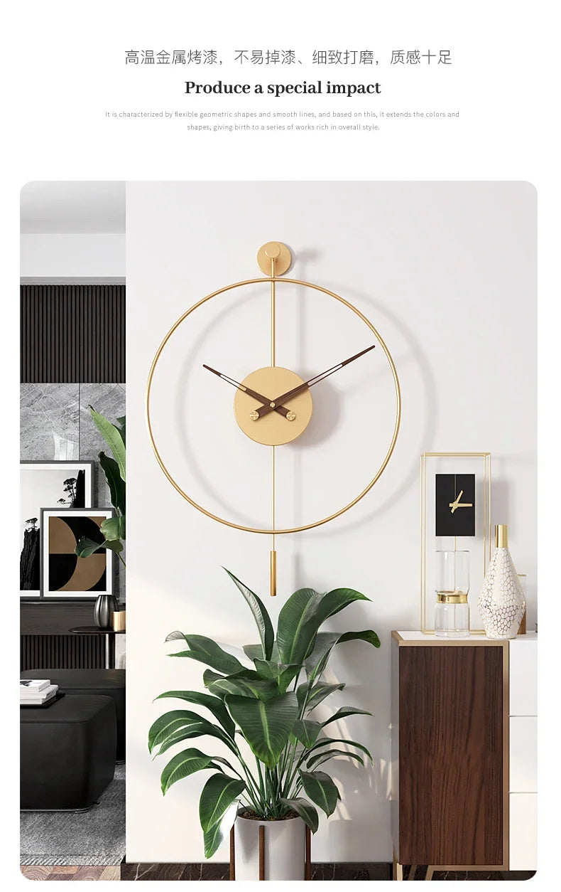 Spanish Minimalist Metal Wall Clock No Drill Installation Modern Industrial Style Large Silent Quartz Clock for Living Room