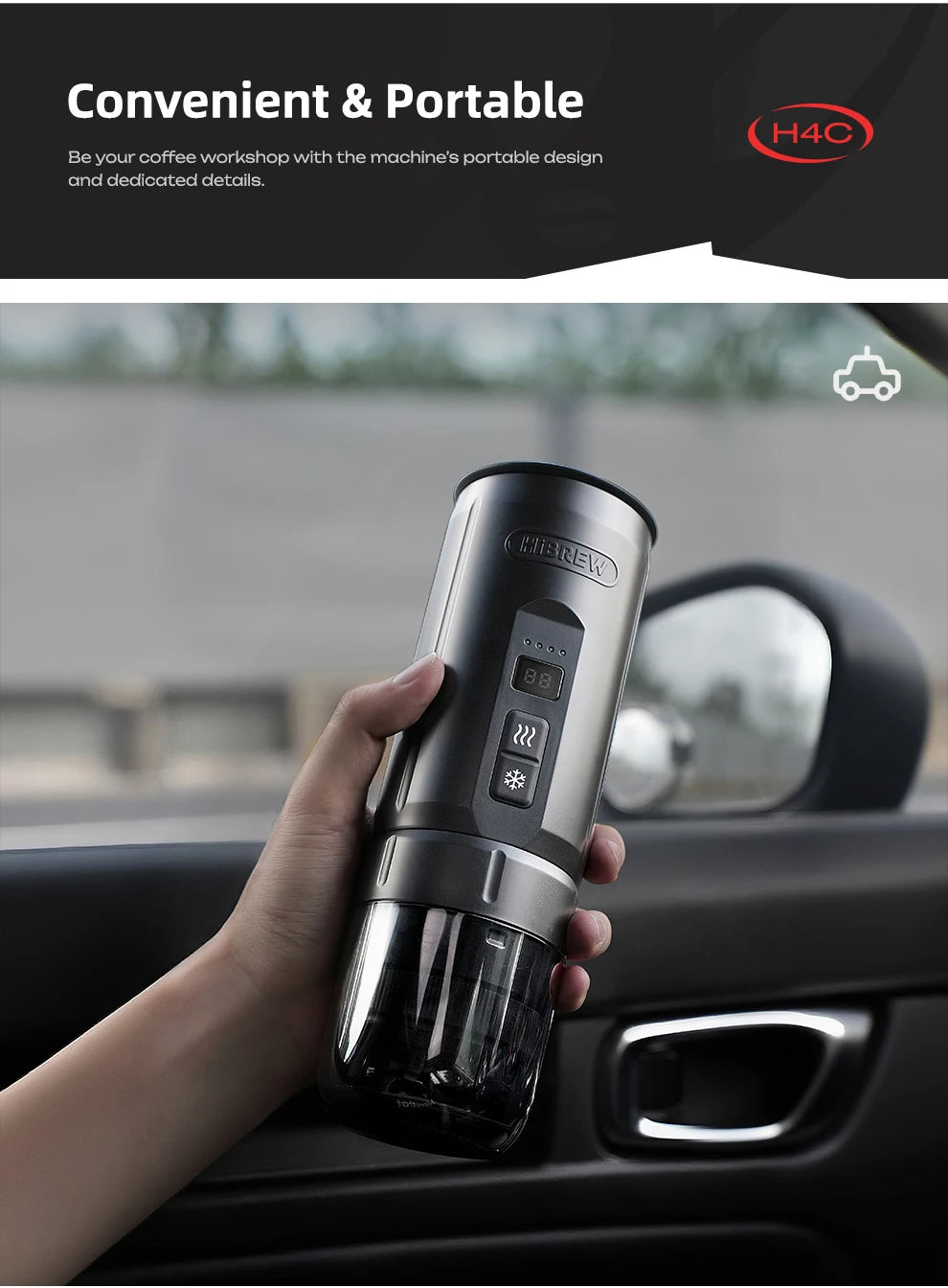 HiBREW H4C Portable Espresso Coffee Machine Wireless Heating Removable Battery Barista Ground Coffee Bottomless Extraction