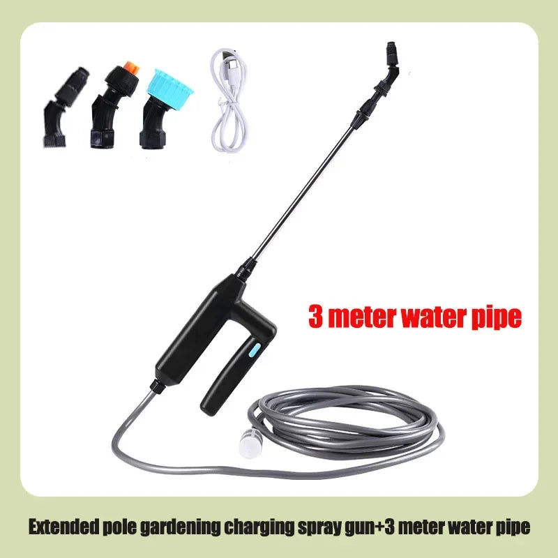 Electric Water Sprayer Rechargeable Telescopic Handle Battery Powered Sprayer Wand 7.4V 3/5/8M Hose with 3 Mist Nozzles