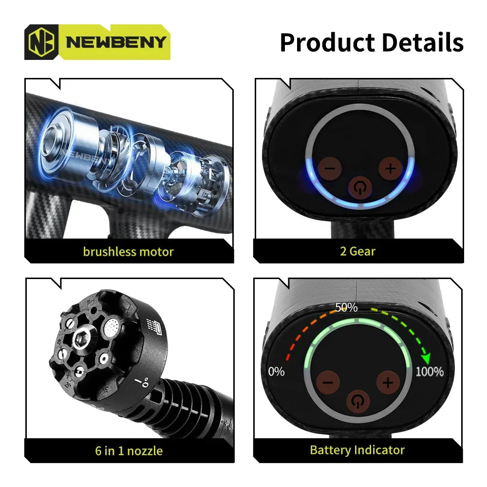NEWBENY 6 IN 1 200Bar Brushless Electric Washer Cordless Efficient Car Garden Cleaning Power Tools For Makita 18-21V Battery Pin