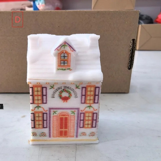 Holiday Village Spice House Set Mini Christmas Gingerbread Houses Jars Festive Decor Kitchen Countertop Christmas Candle