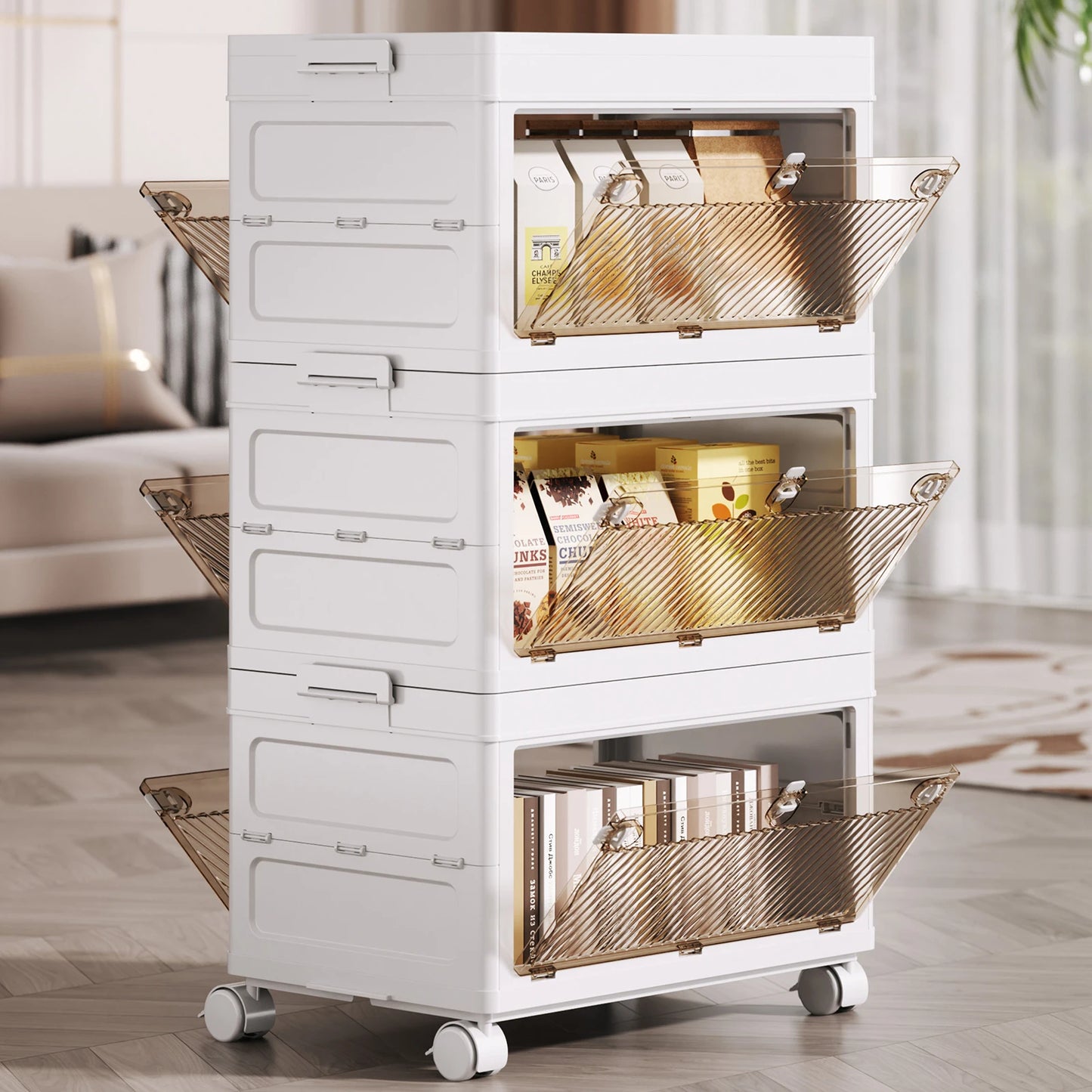 1/2/3/4/5 Layer Folding Storage Cabinet Storages Cabinet Waterproof Dustproof With Swivel Wheel Kitchen Bedroom Living Room